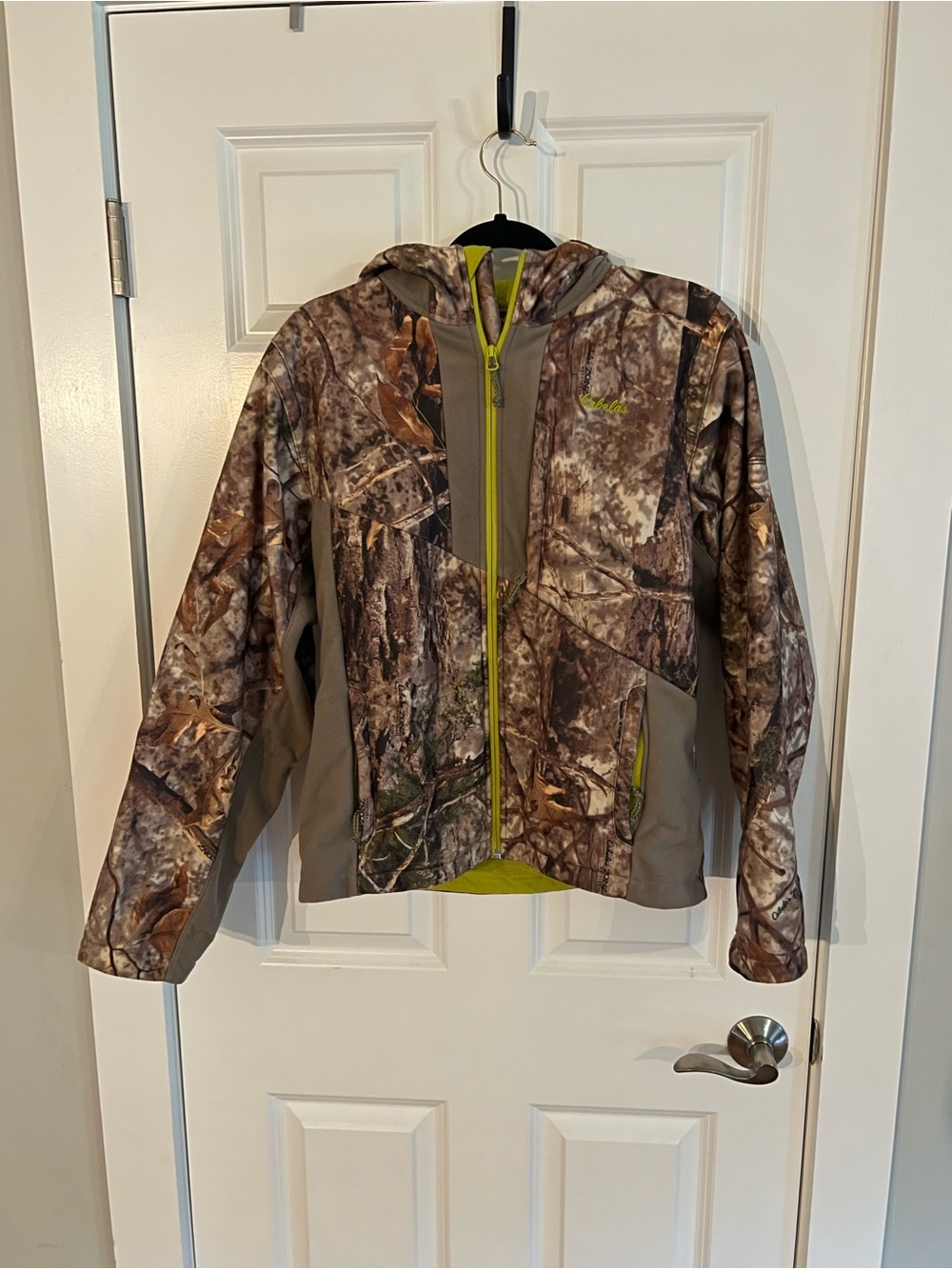 Cabela's Kids Brown Camouflage Hooded Jacket with Green Accents
